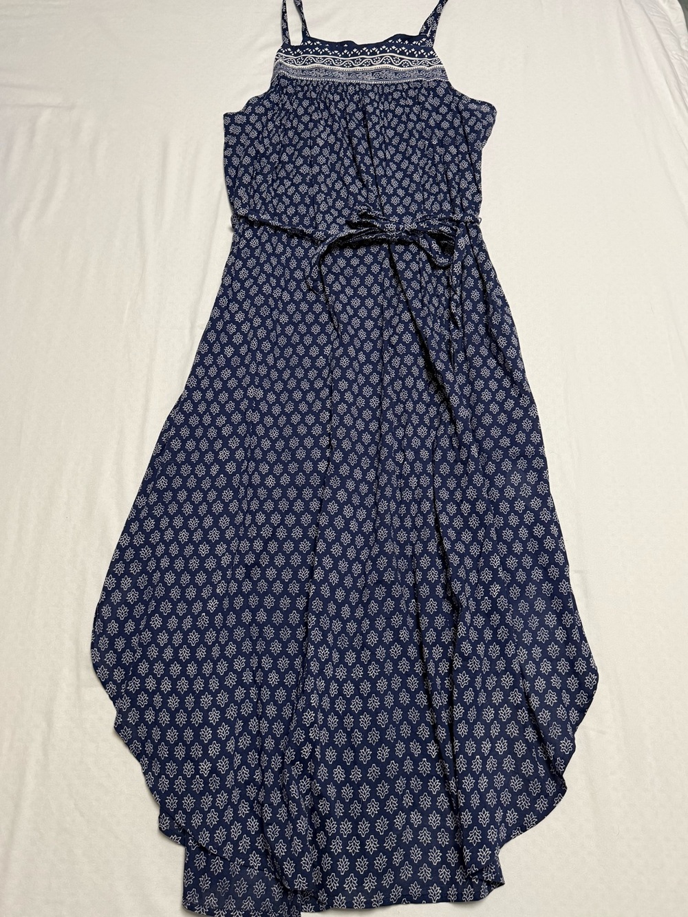 GAP Navy and White Boho Printed 100% Cotton Midi Dress with Tie Detail